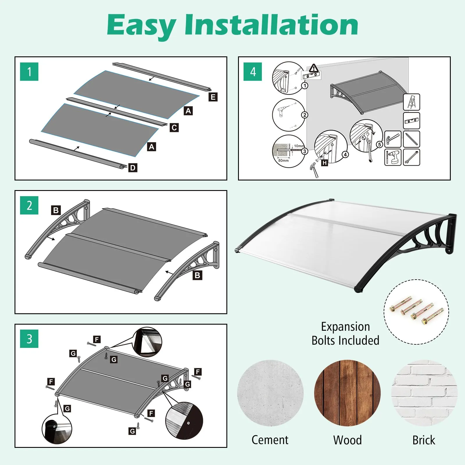 Tangkula 40" x 48" Window Awning, Modern Polycarbonate Overhead Door Awning