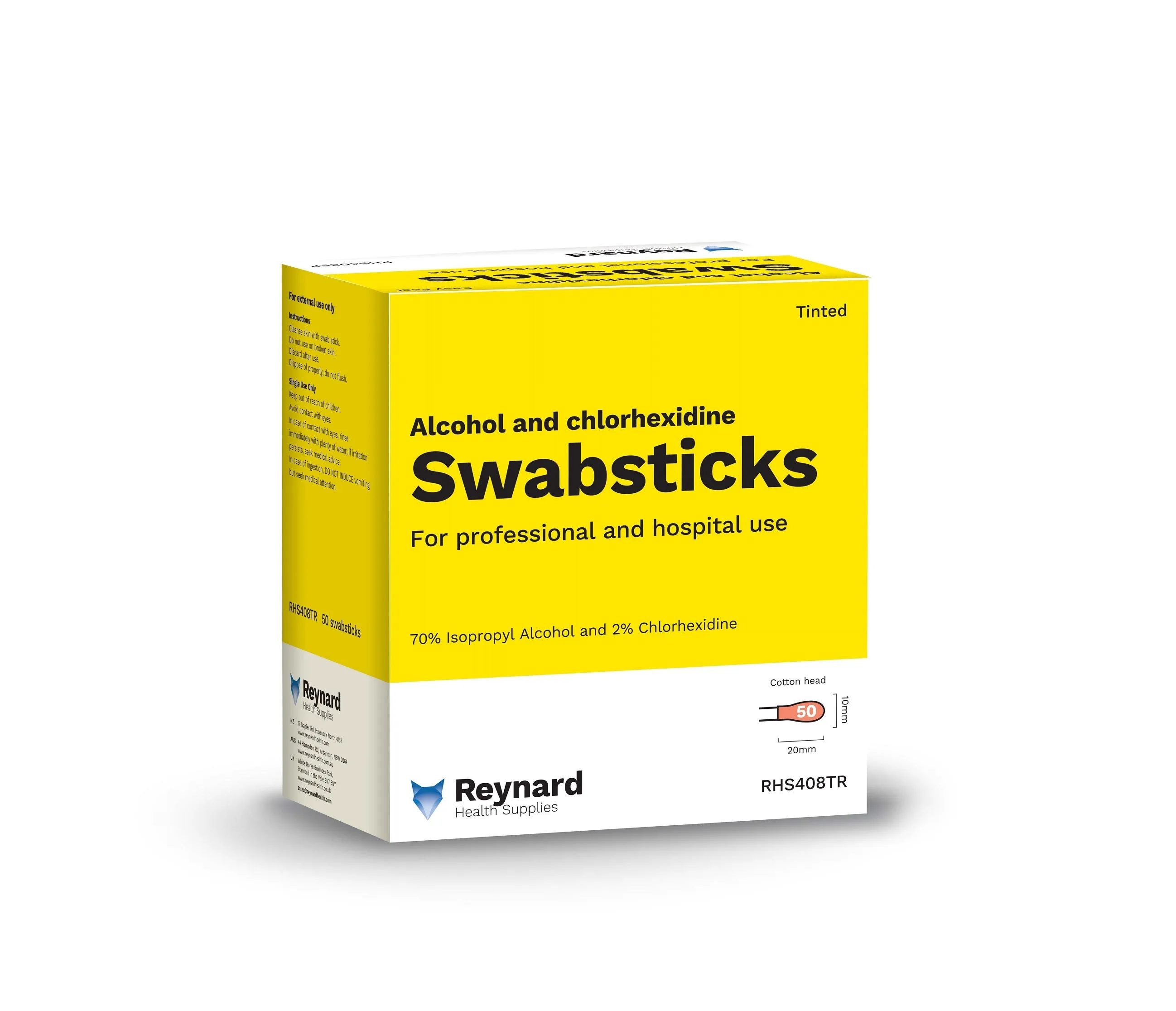 TINTED SWABSTICKS INTRAVENOUS SKIN PREP ALCOHOL & CHLORHEXIDINE COTTON SWAB STICKS X 10