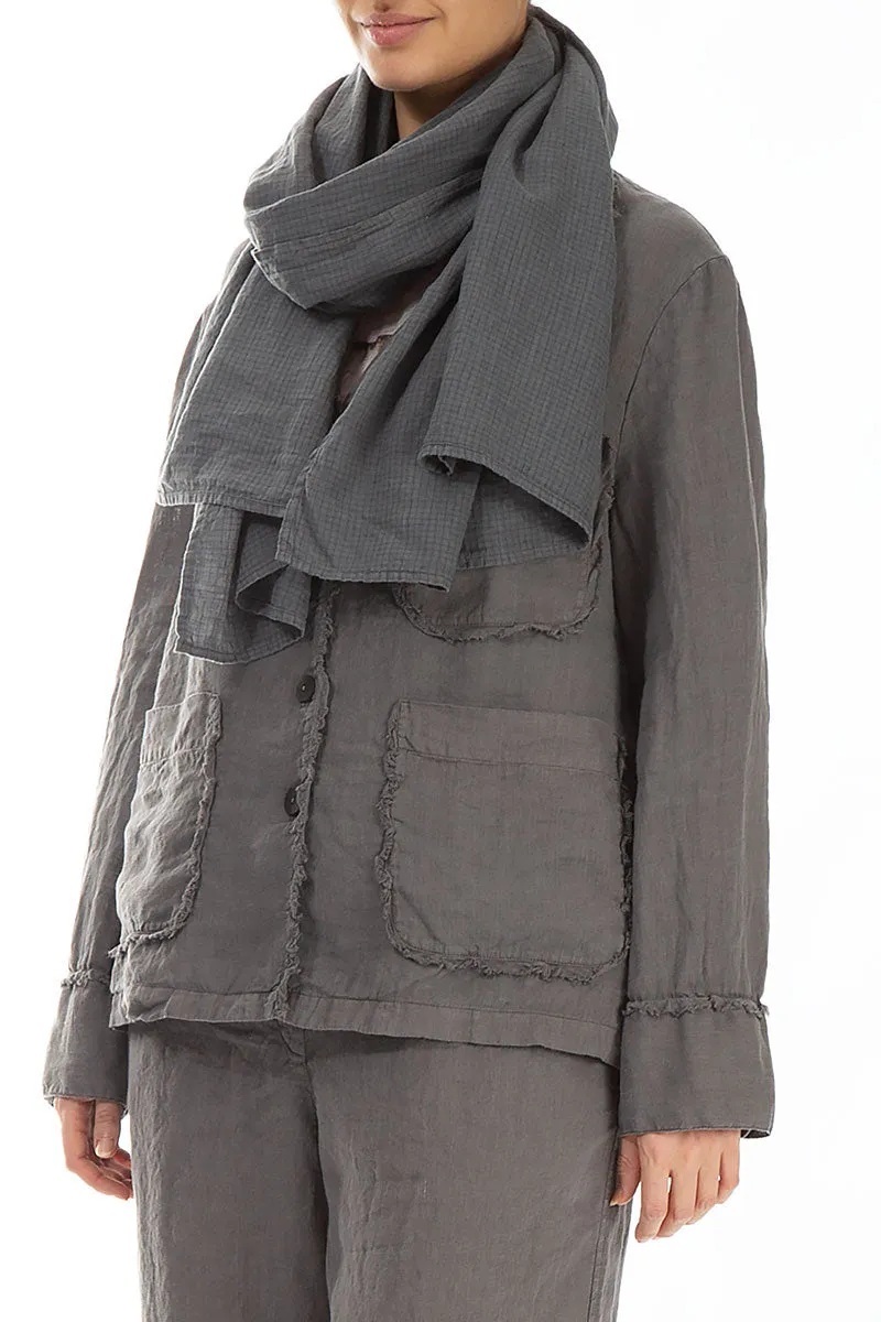 Truffle Grid Check Linen Scarf