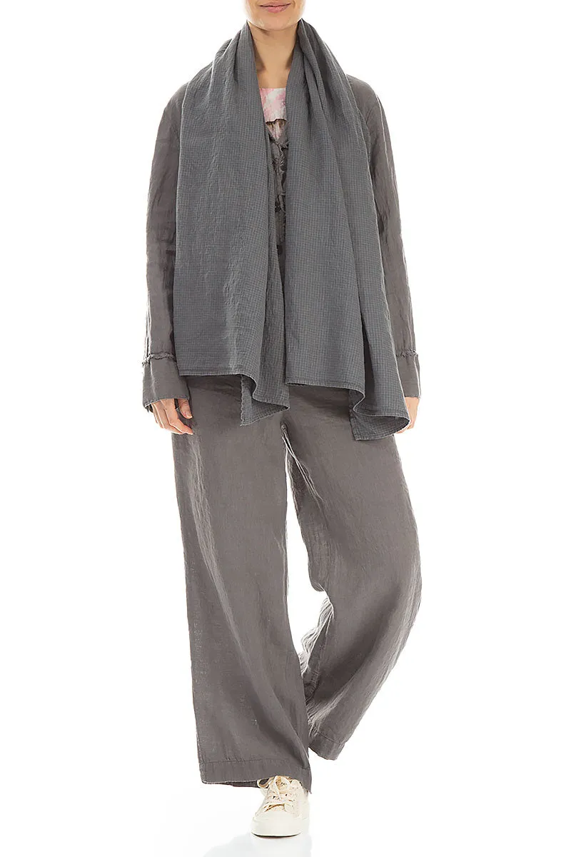 Truffle Grid Check Linen Scarf