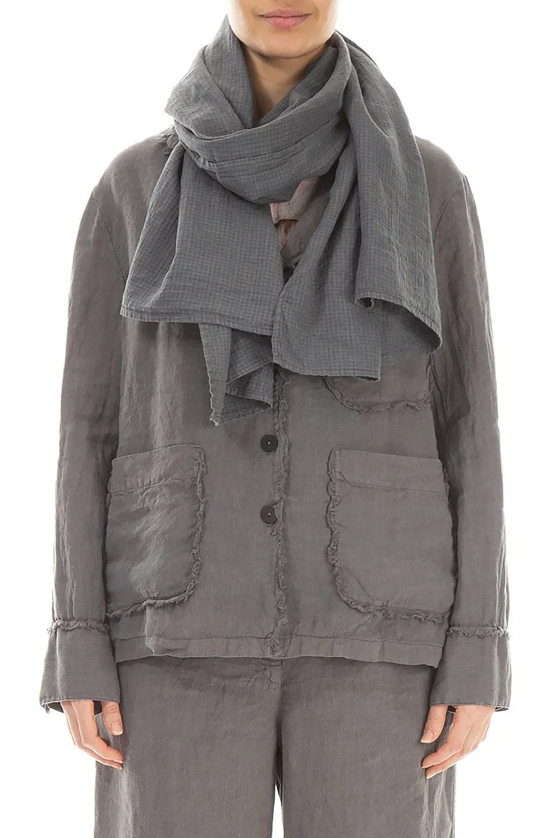 Truffle Grid Check Linen Scarf