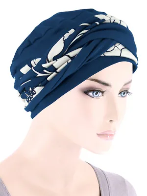 TWIST2-301#Twisty Turban in Buttery Soft Navy Cream Floral