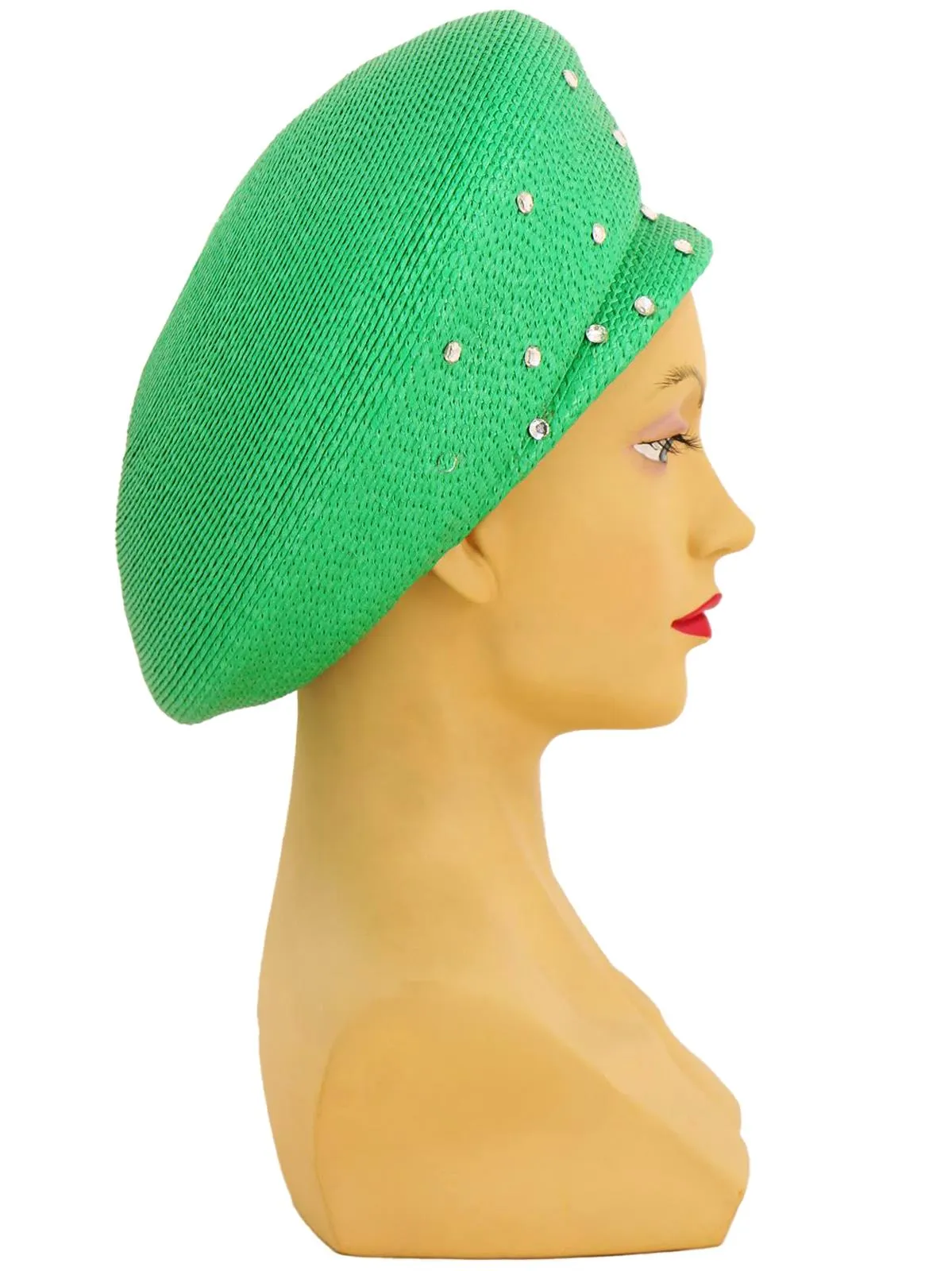 Vintage 1960s Green Diamante Beret Hat
