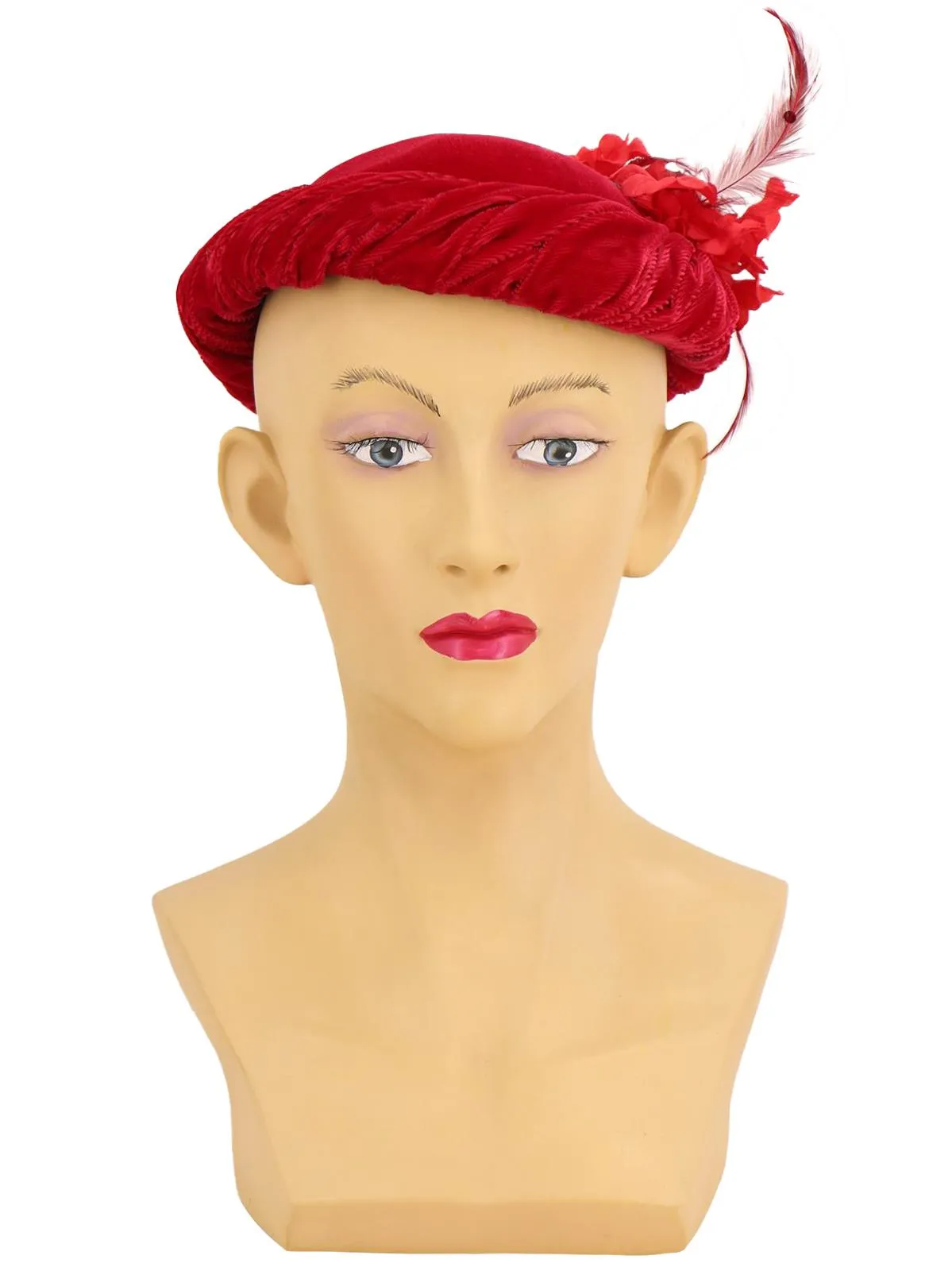 Vintage 1960s Red Velvet Pillbox Hat