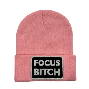 White Focus Bitch Pink Roll Up Beanie
